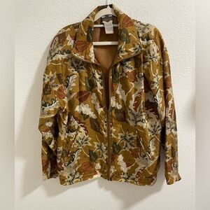 Vintage Out Brook silk Autumn Leaf Pattern Bomber Jacket